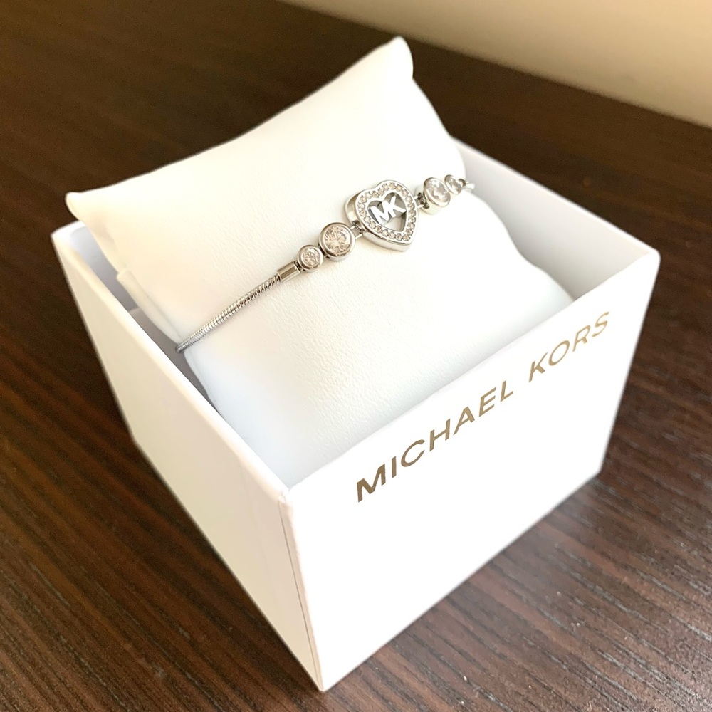 NWT authentic MK silver tone pave logo bracelet